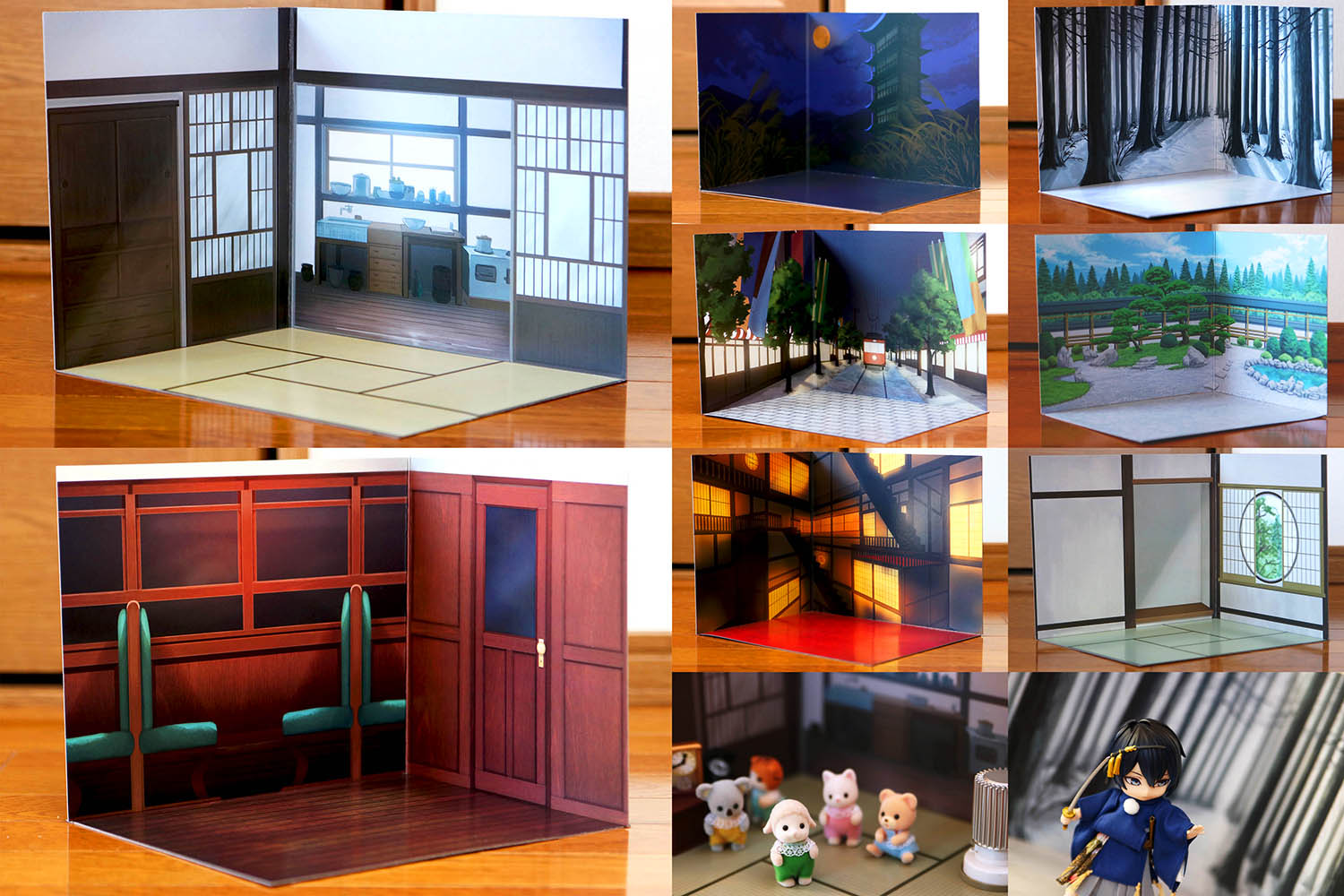 【廃盤】 キャンドゥ ウッドクラフト ミニチュア ドールハウス 背景ボード 家具